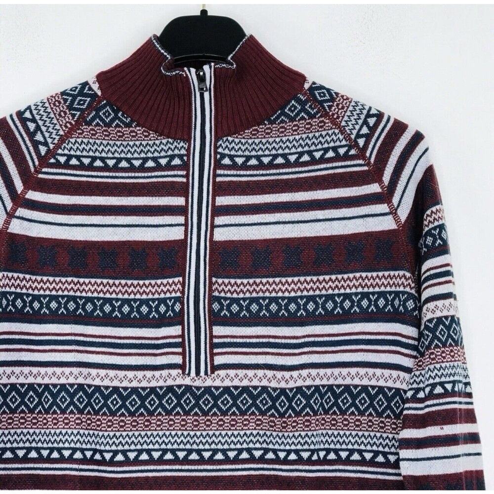 Eddie Bauer Fair Isle Burgundy Blue Striped 1/4 Zip Women’s Sweater Sz 2xL - Picture 4 of 6